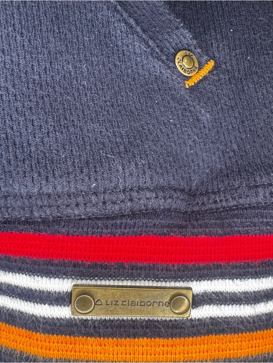 Vintage Liz Claiborne Varsity Jacket Navy Striped Trim Bomber Small 90s - Picture 13 of 13